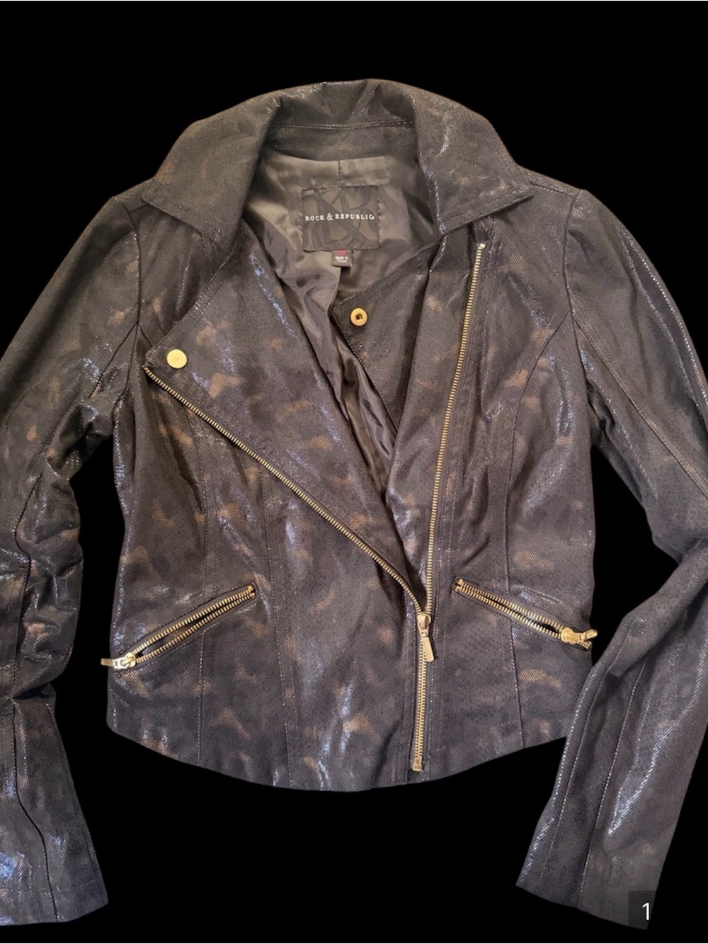 Rock & Republic Shimmering Black Asymmetrical Moto Jacket
